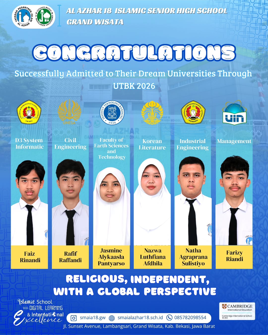 Congratulations! Student of Al Azhar 18 for UTBK 2026