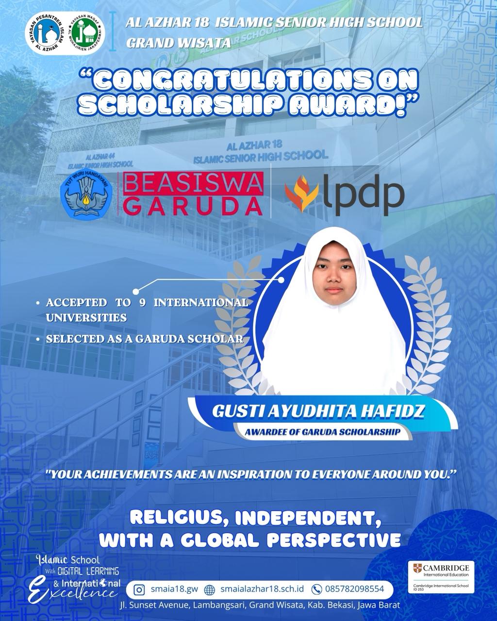Congratulations on Scholarship Award Gusti Ayudhita Hafidz
